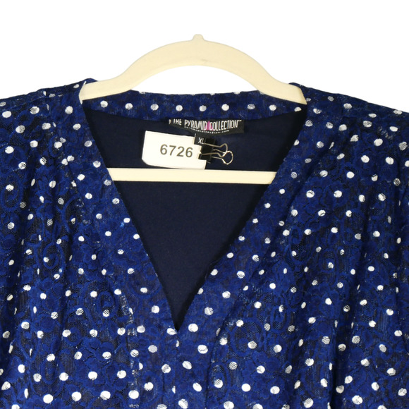 The Pyramid Collection Dress Women Size XL Blue Polka Dot Floral Lace Lined Boho - Picture 3 of 12